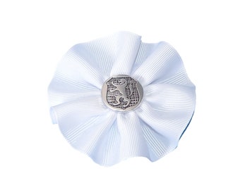White Cockade Ribbon Lion Rampant Badge Center Hat Trim Brooch Loyalist Rosette Cosplay Scotch Scottish Highland Games