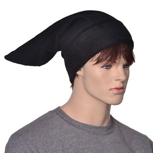 Black Elf Hat Stocking Cap  Pointed Dark Dwarf Cap Long Beanie Pointed Adult Men Women