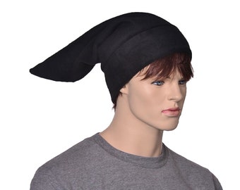 Black Elf Hat Stocking Cap  Pointed Dark Dwarf Cap Long Beanie Pointed Adult Men Women