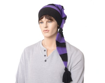 Stocking Cap Black Purple Striped Long Elf Hat Gothic Punk Long Tail Adult Man Woman Cosplay