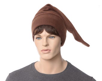 Fleece Elf Hat: Long Pointed Chocolate Brown Stocking Cap, Handmade
