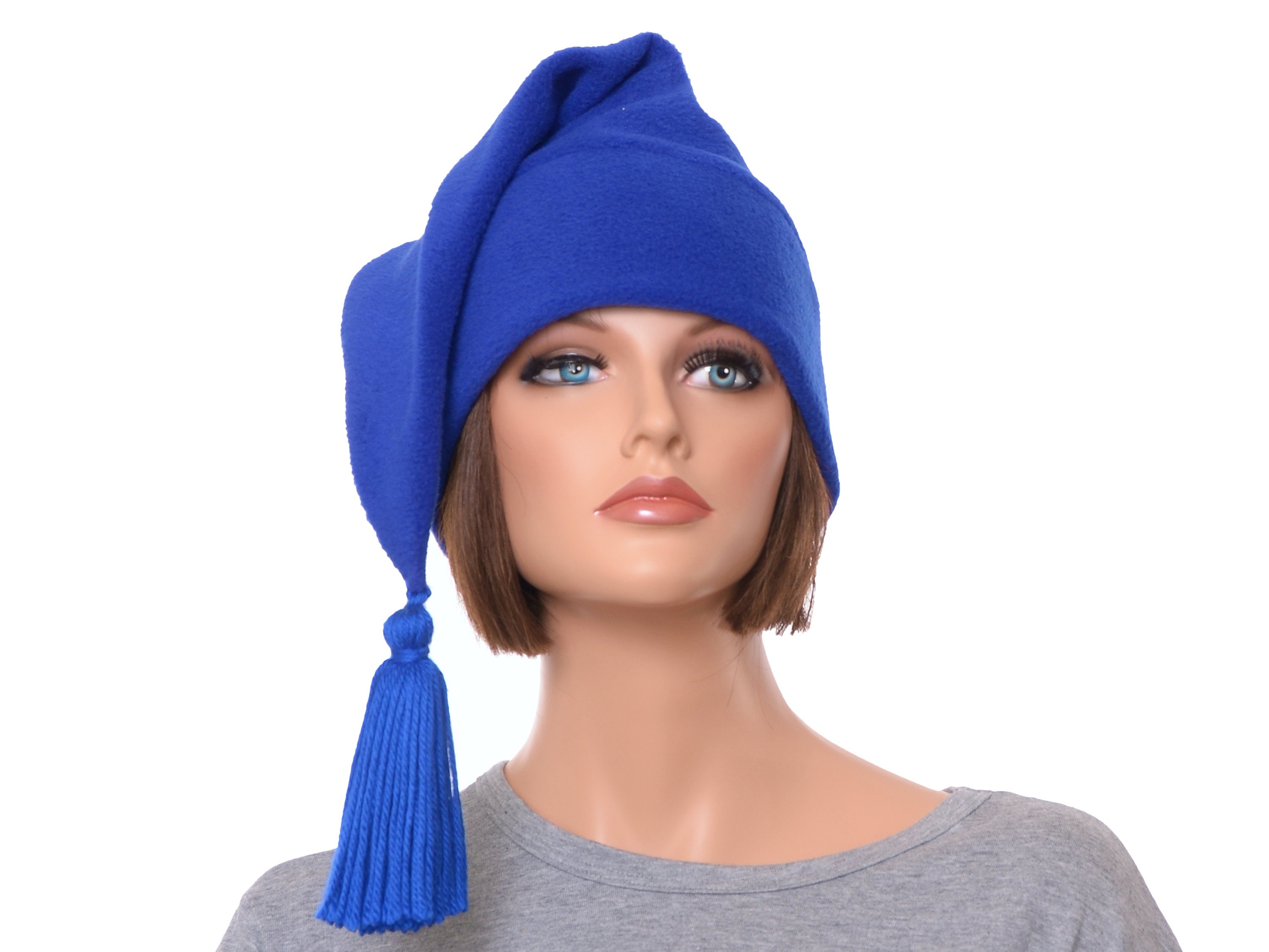 Stocking Cap Royal Blue With Tassel Long Pointed Beanie Hat Adult Man Women  Handmade Fleece Hat -  Norway