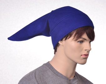 Blue Elf Hat Stocking Cap Fleece Pointed Hat Costume Dwarf Adult Men Women Cosplay Royal Fantasy Fae Fairy