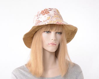 Bucket Hat – Blush Floral – Brimmed Cotton Cap – Ready to Ship Adult Women
