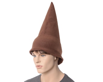 Chocolate Brown Fleece Gnome Hat: Tall Pointed Wizard Costume Cap