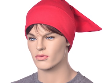 Red Cotton NightCap Sleep Hat Short Pointed Night Cap Unisex Adult Men Women Handmade Chemo Cap Elf