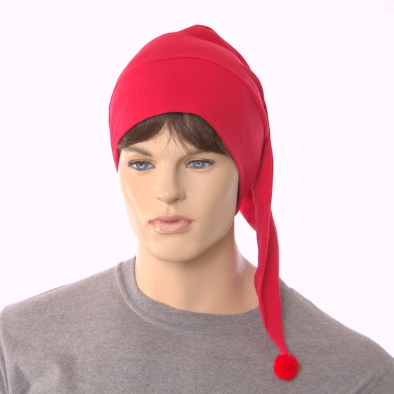 Bonnet de nuit rouge coton Union costume bonnet de nuit sommeil chapeau  pompon vacances pyjamas fait à la main adulte homme femme -  France