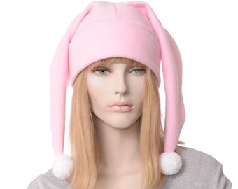 Jester Hat Pink Two Pointed Harlequin Cap Pompoms Adult Man Woman Fleece Pastel Goth Kawaii Pastel Goth Cute Core Fairy