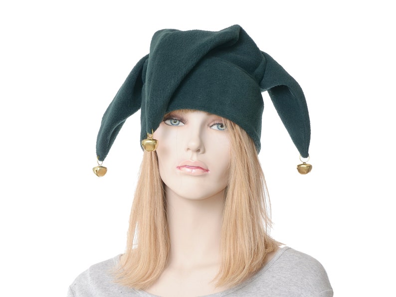 Jester Hat Dark Green Three Pointed Joker Halloween Costume Hat with Bells Cosplay Adult Men Women Ren Faire image 4