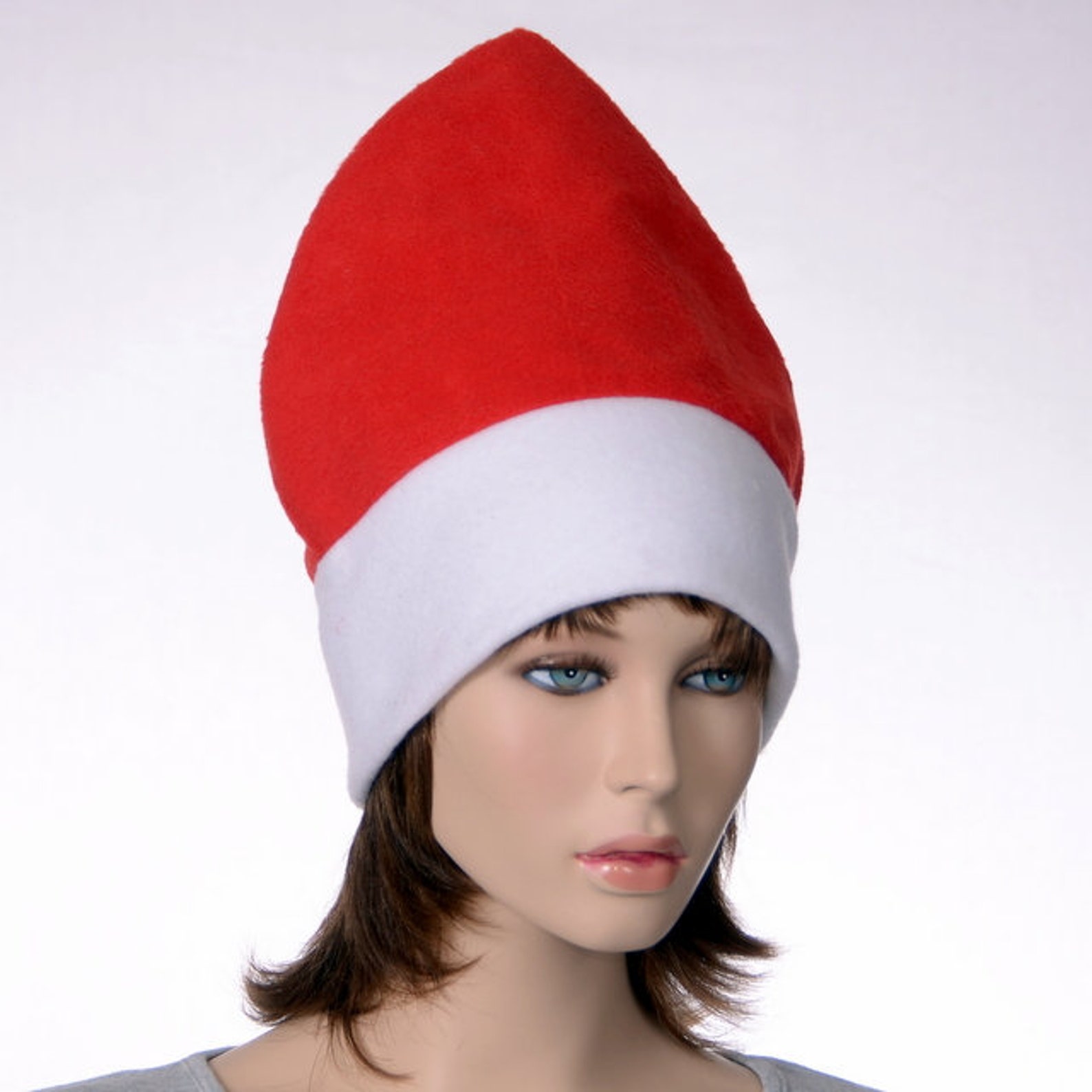 Tall Elf Hat Cardinal Red White Adult Standing Gnome Costume Etsy