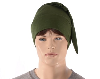 Cotton Sleep Cap Dark Olive Green Traditional Point Nightcap Adult Mens Women Jersey Knit Night Cap Drab Cosplay
