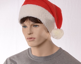 Extra Large Santa Hat: Handmade Big Head Red Fleece Off White Sherpa Headband, Cosplay XL