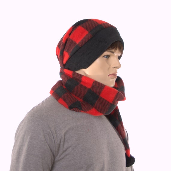 Long Stocking Cap Buffalo Plaid Around 