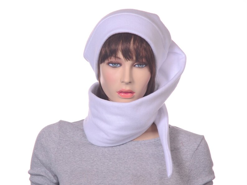 White Winter Fleece Hat Extra Long Stocking Cap Tassel Wrap - Etsy