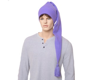 Long Stocking Cap Purple Waist Length Handmade Tassel Tail Hat Fleece Adult Men Women Unisex