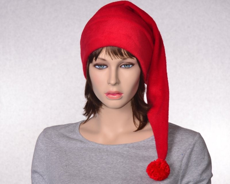 Bright Red Stocking Cap Fleece Hat Extra Long Christmas Elf Etsy
