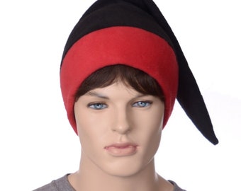 Black Red Elf Cap Pointy Dwarf Hat Dark Goth Gothic Hat Pointed Cosplay Adult Men Women Made of Fleece