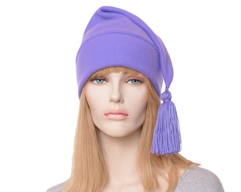 Purple Stocking Cap Lilac Fleece Pointed Beanie Tassel Adult Men Women Unisex Hat Dwarf Elf Hat Handmade