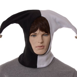 Jester Hood Black White Hat Mad Fleece Bells Harlequin Cap Cosplay Adult Men Women Medieval Renaissance