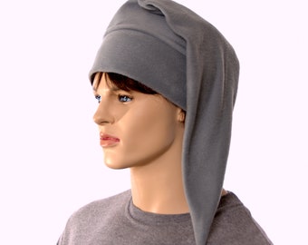 Elf Hat Silver Gray Pointed Stocking Cap Dwarf Costume Hat Cosplay Unisex Adult Men Women Fleece Cosplay Warm Winter Hats Gift for Him Her