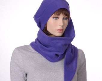 Long Scarf Stocking Cap Purple Wrap Around Hat Adult Men Women Tail Hat Fleece