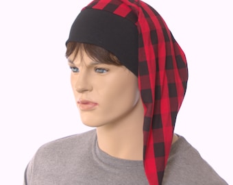 Night Cap Buffalo Plaid Red Black Pointed Nightcap with Pompom Cotton Adult Men Women Sleep Hat Christmas Gift