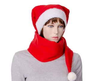 Stocking Cap Red 5 Foot Long Fleece with Pompom and Sherpa Headband Santa