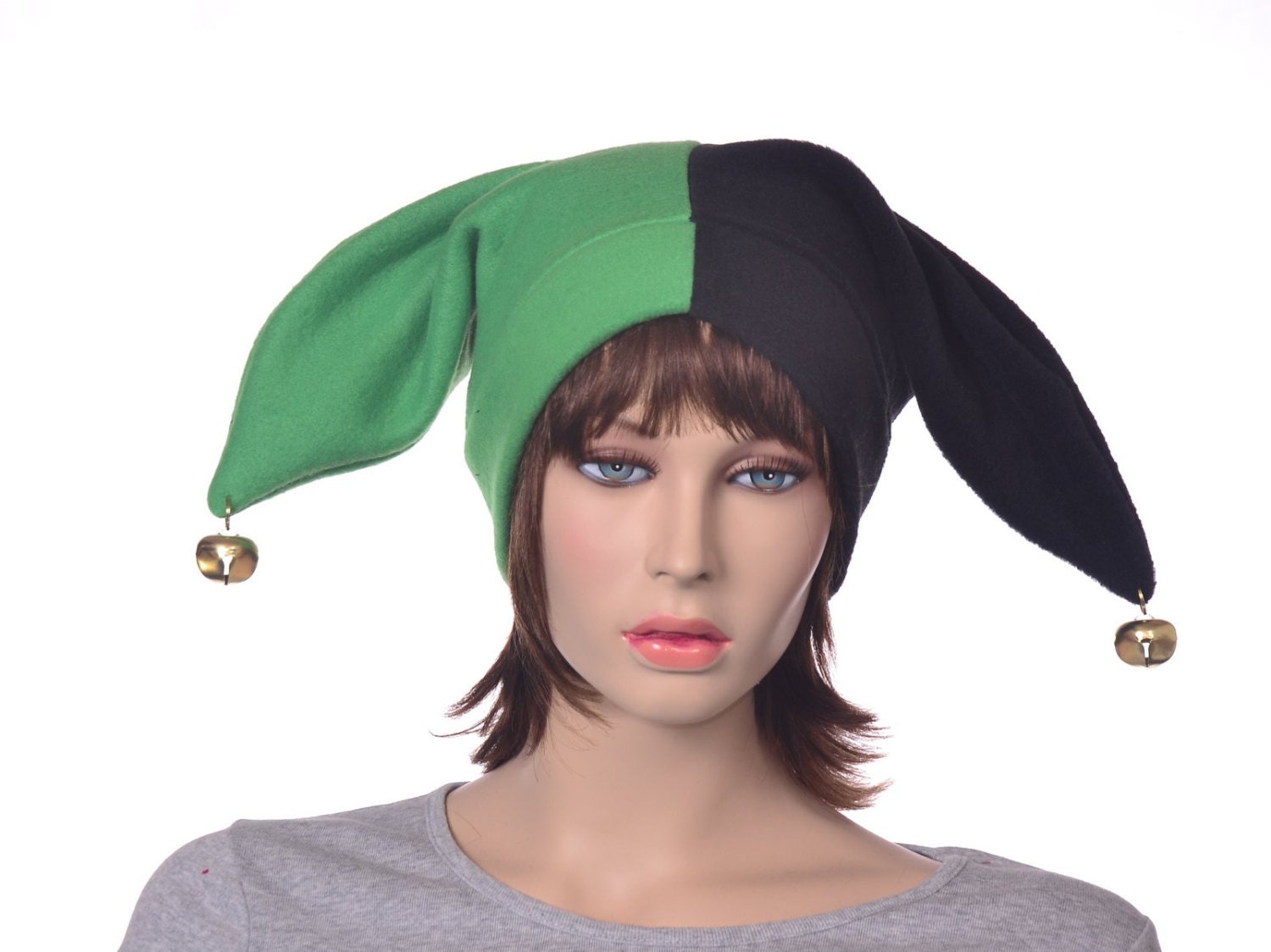 Harlequin Hat Black Two Tail Points with Gold Bells Mardi Gras Carnival