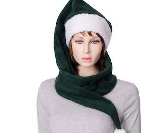 Long Stocking Cap Dark Green 5 Foot Fleece Pompom Sherpa Headband Wrap Around