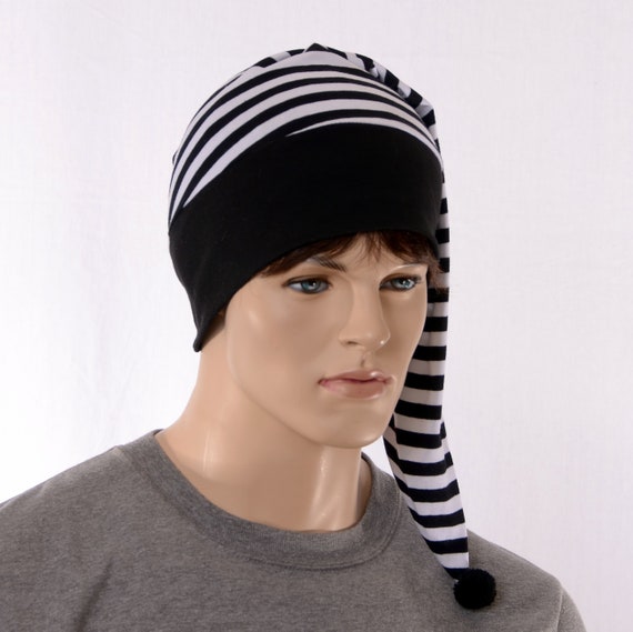 black and white striped beanie