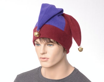 Jester Hat Purple Burgundy Gold Bells Fleece Harlequin Cap Fool Three Pointed 3 Tail Ren Fair Cosplay Adult Men Women