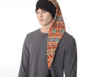 Elf Hat Nightcap Tribal Geometric Sleep Cap with Tassel Boho Hat Long Soft Sleeping Hat Fantasy LARP Costume Night Cap Adult Men Women