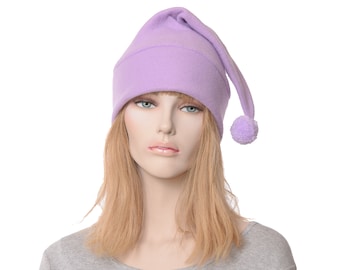 Stocking Cap Light Purple Pointed Beanie with Pompom Fleece Adult Men Woman Lilac