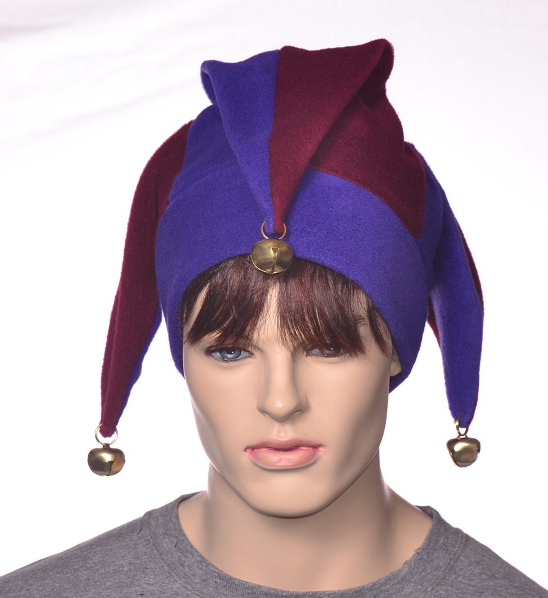 Jester Hat Maroon Three Point Harlequin Cap with Bells Fleece Etsy