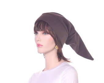 Elf Hat Brown Made of Fleece Long Pointed Stocking Cap Handmade Cosplay Dwarf Adult Men Women Christmas Brownie Gift for Her Him