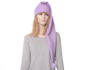 Long Stocking Cap Light Purple PomPom Long Tail Hat Fleece Gift for Him Adult Man Women