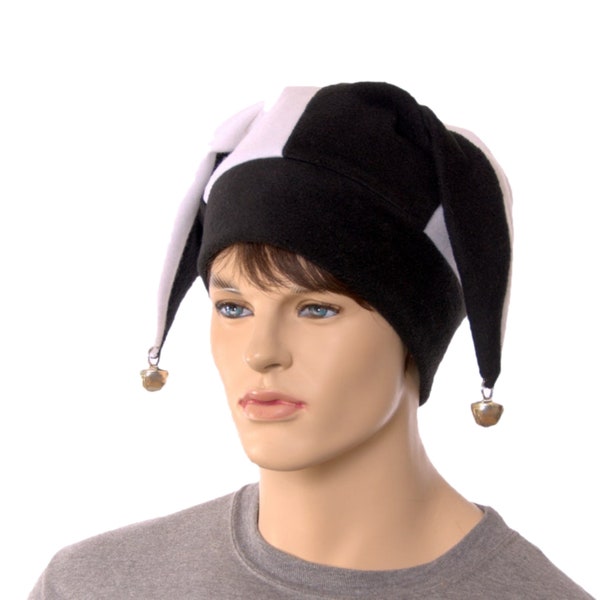 Jester Hat Black and White Three Pointed With Silver Bells Fleece Unisex Adult Men Women Costume Cap Cosplay