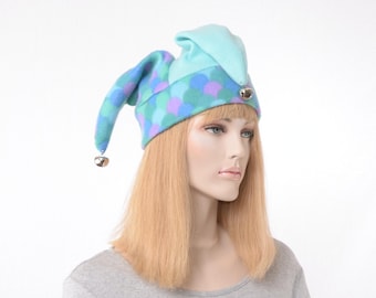 Jester Hat – Aqua Mermaid Scale Costume Cap with Bells, Whimsical Festival Hat, Ren Faire Festival Adult Men Women