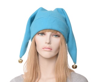 Jester Hat Turquoise Blue Two Pointed Joker Harlequin Hat Halloween Costume Hat with Bells Cosplay Adult Men Women Ren Faire Mardi Gras