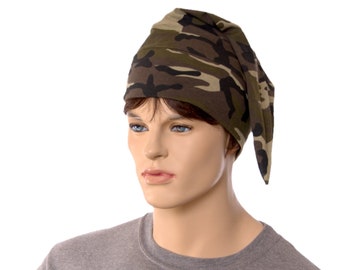 NightCap Camo Green Night Cap Cotton Knit Unisex Adult Men Women Chemo Hat Bald Head Cover Sleep Hat