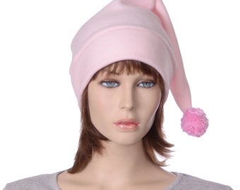 Stocking Cap Pink Pastel Warm Winter Fleece Women Hat Long Beanie Hat Pompom