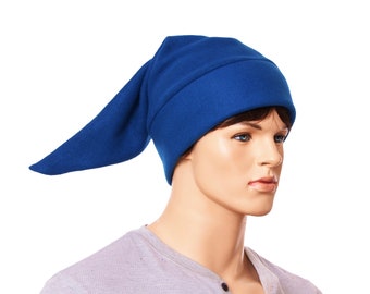 Elf Hat Blue Fleece Long Pointed Beanie Dwarf Cap Cosplay Adult Men Women Teal Costume