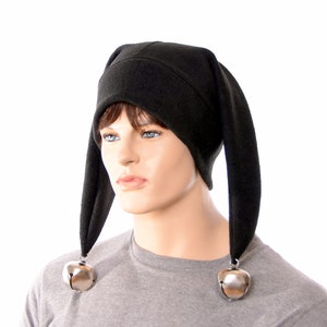 Black Jester Hat Made of Fleece Harlequin Cap Two Pointed with Oversized Bells Cosplay Adult Men Women Dark