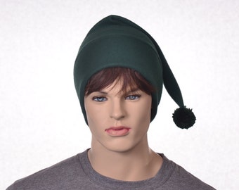 Stocking Cap Dark Green Pompom Long Pointed Beanie Hat Forest Tail Hat Adult Man Women Fleece Hat