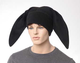 Black Jester Hat Made of Fleece Harlequin Cap Two Pointed Adult Men Women