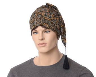 Sleeping Hat Gold Floral Scroll with Tassel Nightcap Style Soft  Adult Men Women Night Cap Chemo Hat