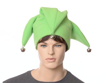 Jester Hat Light Green Three Pointed Joker Halloween Costume Hat with Bells Cosplay Adult Men Women Ren Faire