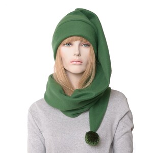 Stocking Cap Green Extra Long Wrap Around Scarf Hat 5 Ft Tail Hat Pompom Fleece Adult Man Woman Warm Winter Hat