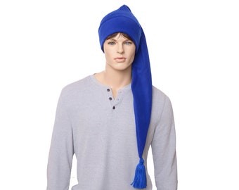 Long Stocking Cap Royal Blue Tassel Traditional Elf Hat Long Tail Hat Fleece Handmade Adult Men Women Cosplay