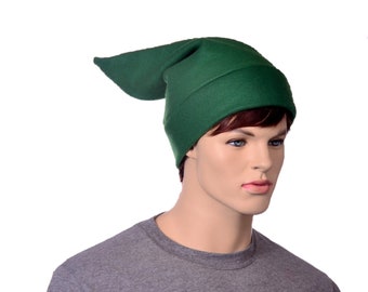 Elf Hat Green Fleece Short Pointed Stocking Cap Dwarf Hat Mens Women Adult Cosplay Ren Fair Gamer Pointy